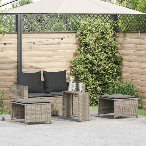 vidaXL 5-tlg. Garten-Sofagarnitur Kissen Stapelbar Schwarz Poly Rattan