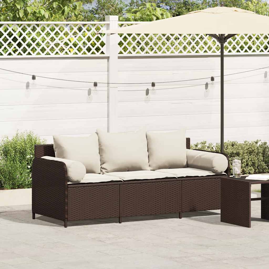 vidaXL Gartensofa mit Kissen 3-Sitzer Schwarz Poly Rattan