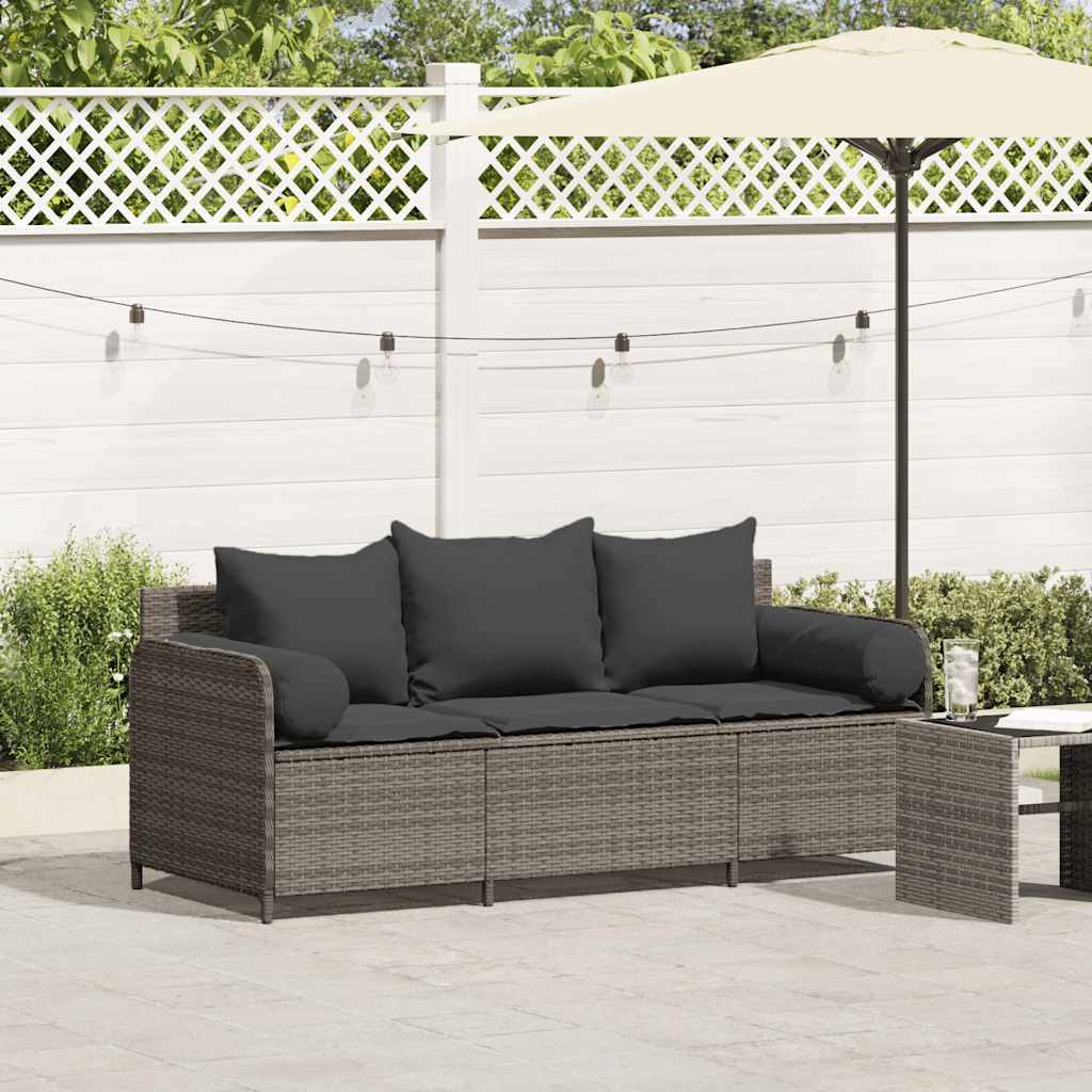 vidaXL Gartensofa mit Kissen 3-Sitzer Schwarz Poly Rattan