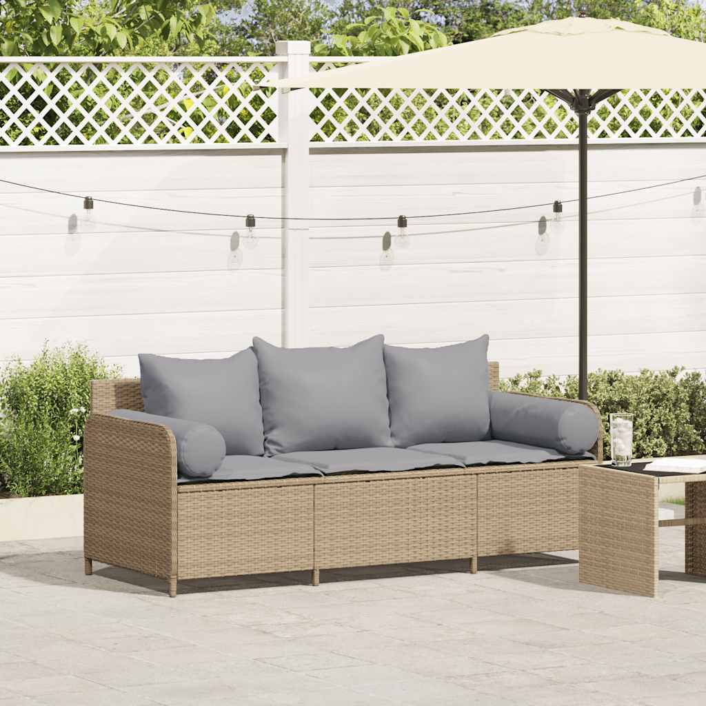 vidaXL Gartensofa mit Kissen 3-Sitzer Schwarz Poly Rattan