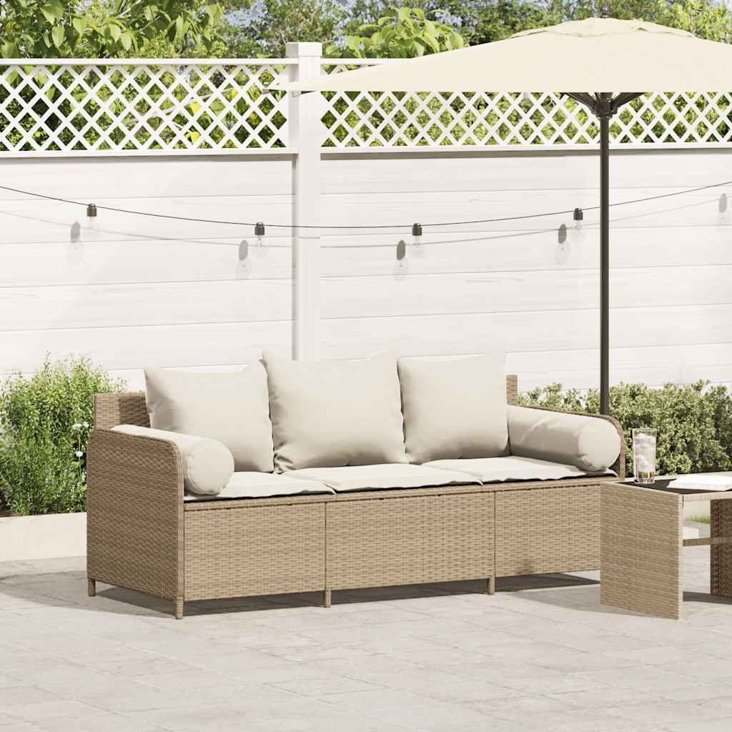 vidaXL Gartensofa mit Kissen 3-Sitzer Schwarz Poly Rattan