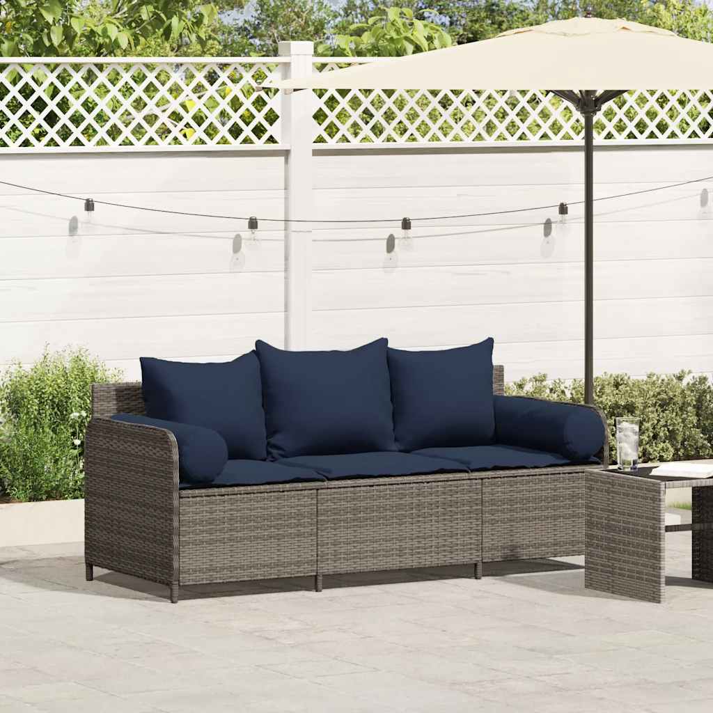 vidaXL Gartensofa mit Kissen 3-Sitzer Schwarz Poly Rattan