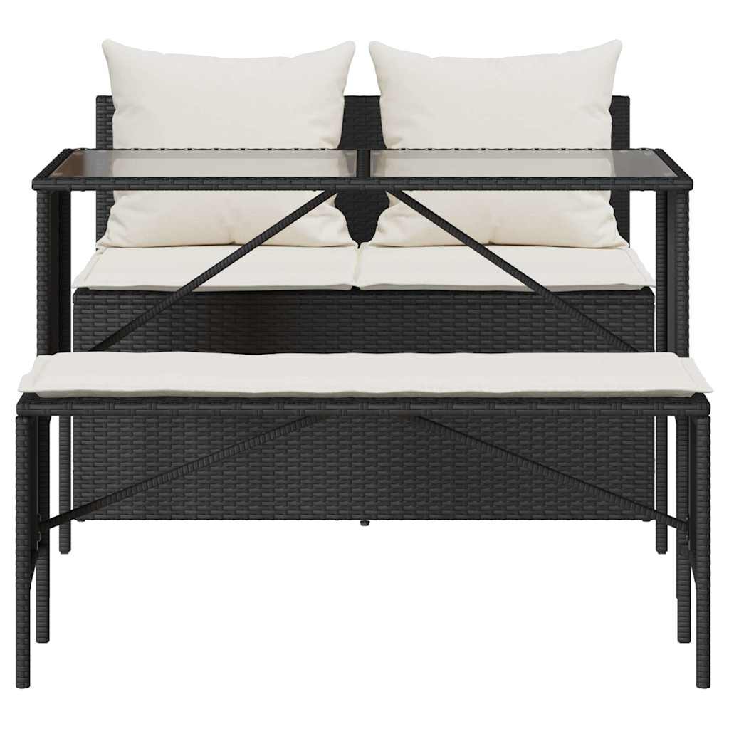 vidaXL 3-tlg. Garten-Essgruppe mit Kissen Schwarz Poly Rattan