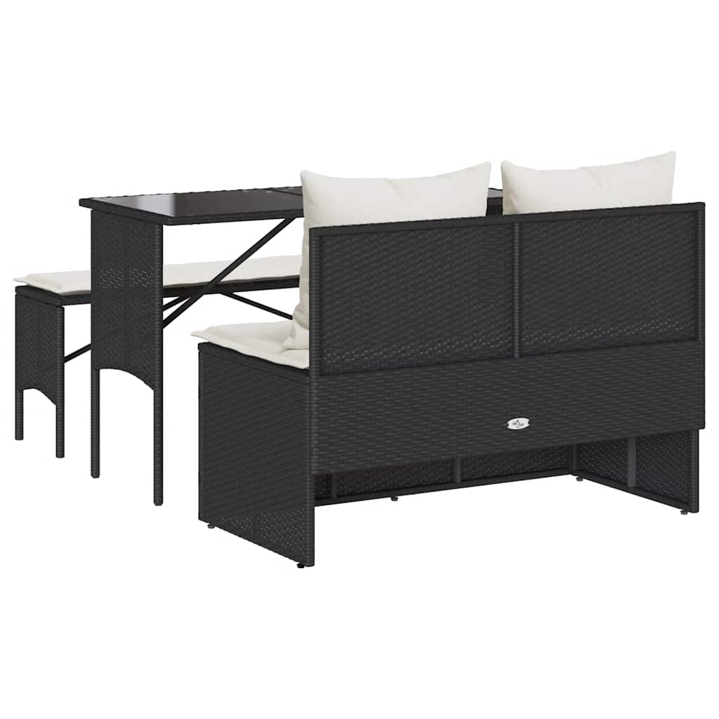 vidaXL 3-tlg. Garten-Essgruppe mit Kissen Schwarz Poly Rattan