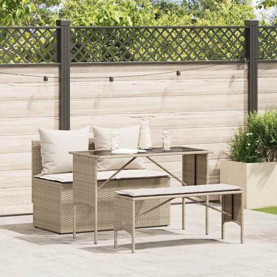 vidaXL 3-tlg. Garten-Essgruppe mit Kissen Schwarz Poly Rattan