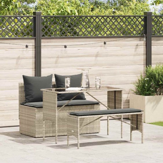 vidaXL 3-tlg. Garten-Essgruppe mit Kissen Schwarz Poly Rattan