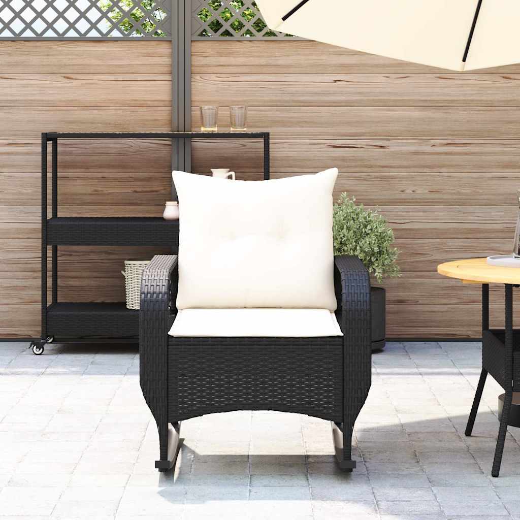 vidaXL Garten-Schaukelstuhl mit Kissen Schwarz Poly Rattan