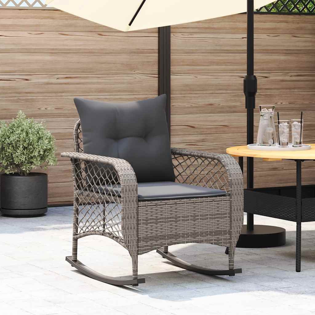 vidaXL Garten-Schaukelstuhl mit Kissen Schwarz Poly Rattan