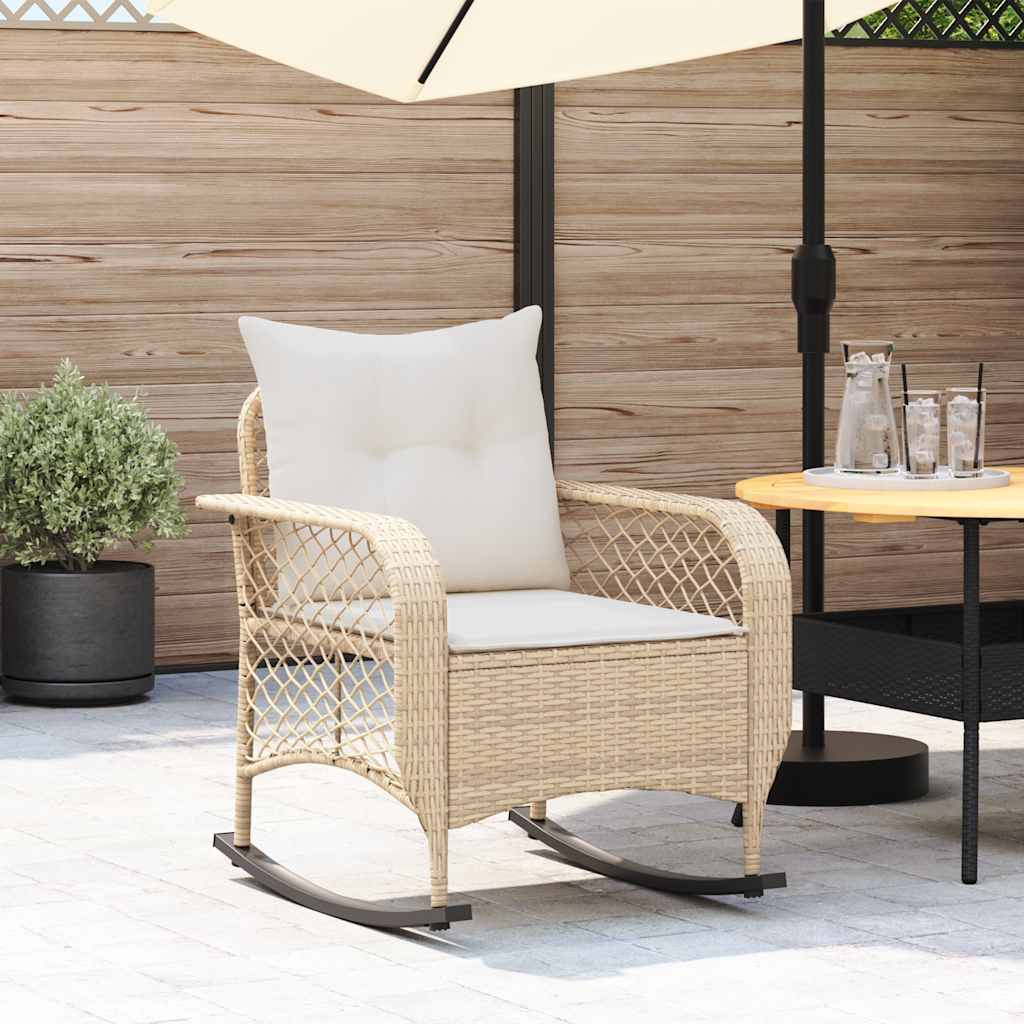 vidaXL Garten-Schaukelstuhl mit Kissen Schwarz Poly Rattan