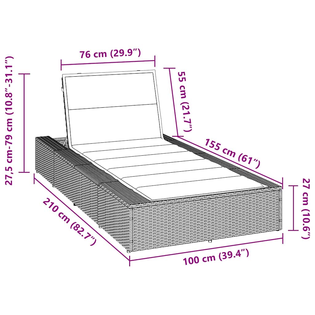 vidaXL Sonnenliege mit schwebender Auflage Schwarz Poly Rattan