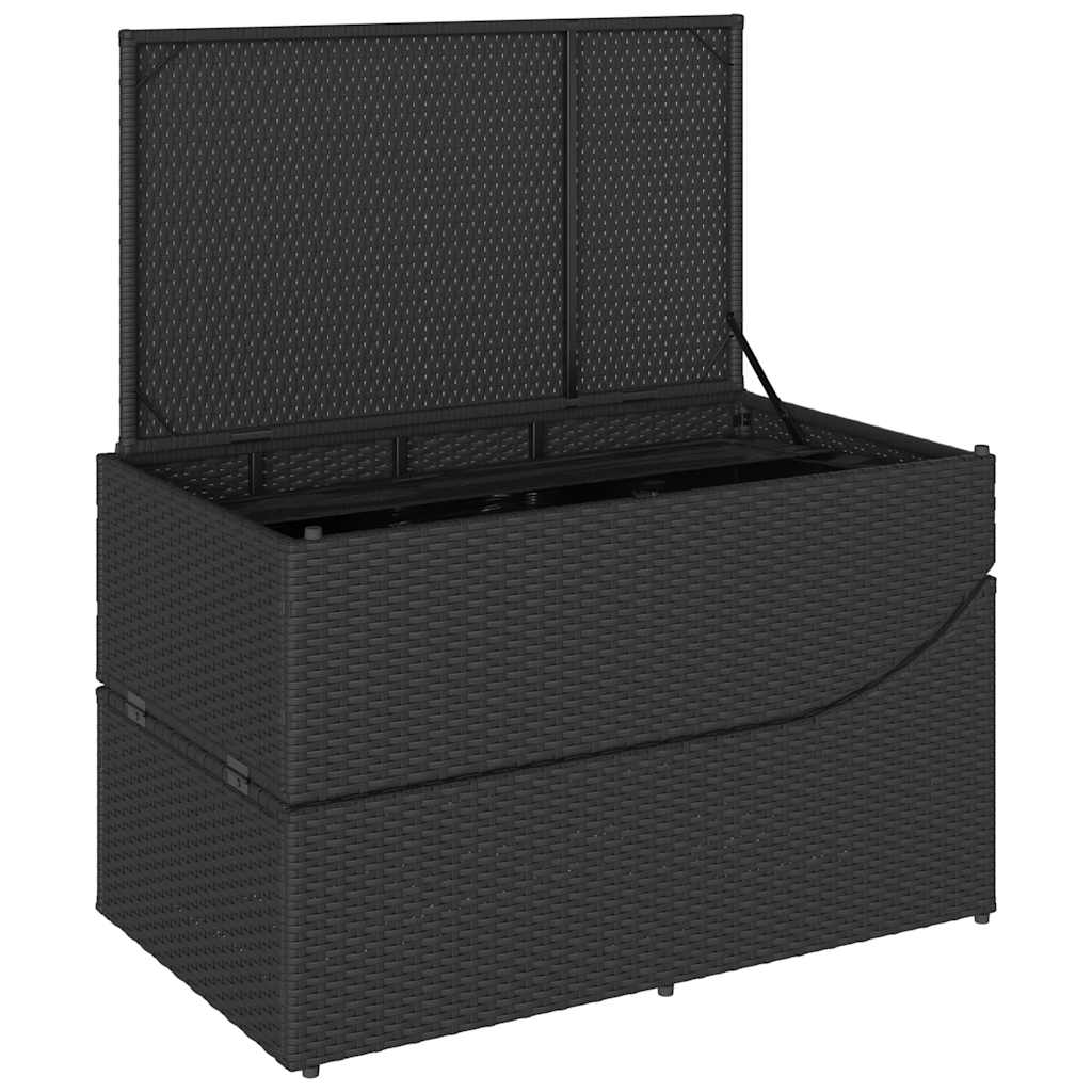 vidaXL Klappliege mit Auflage und Stauraum Schwarz Poly-Rattan