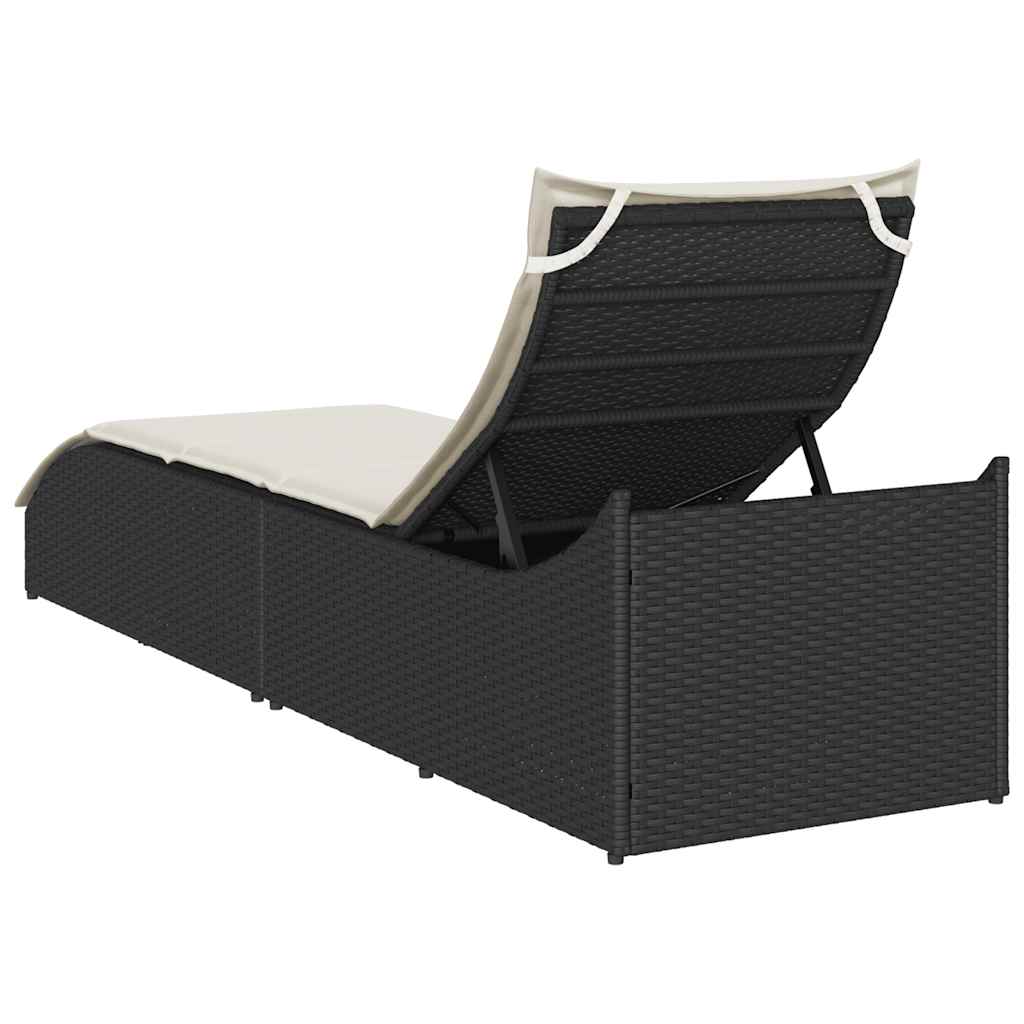 vidaXL Klappliege mit Auflage und Stauraum Schwarz Poly-Rattan