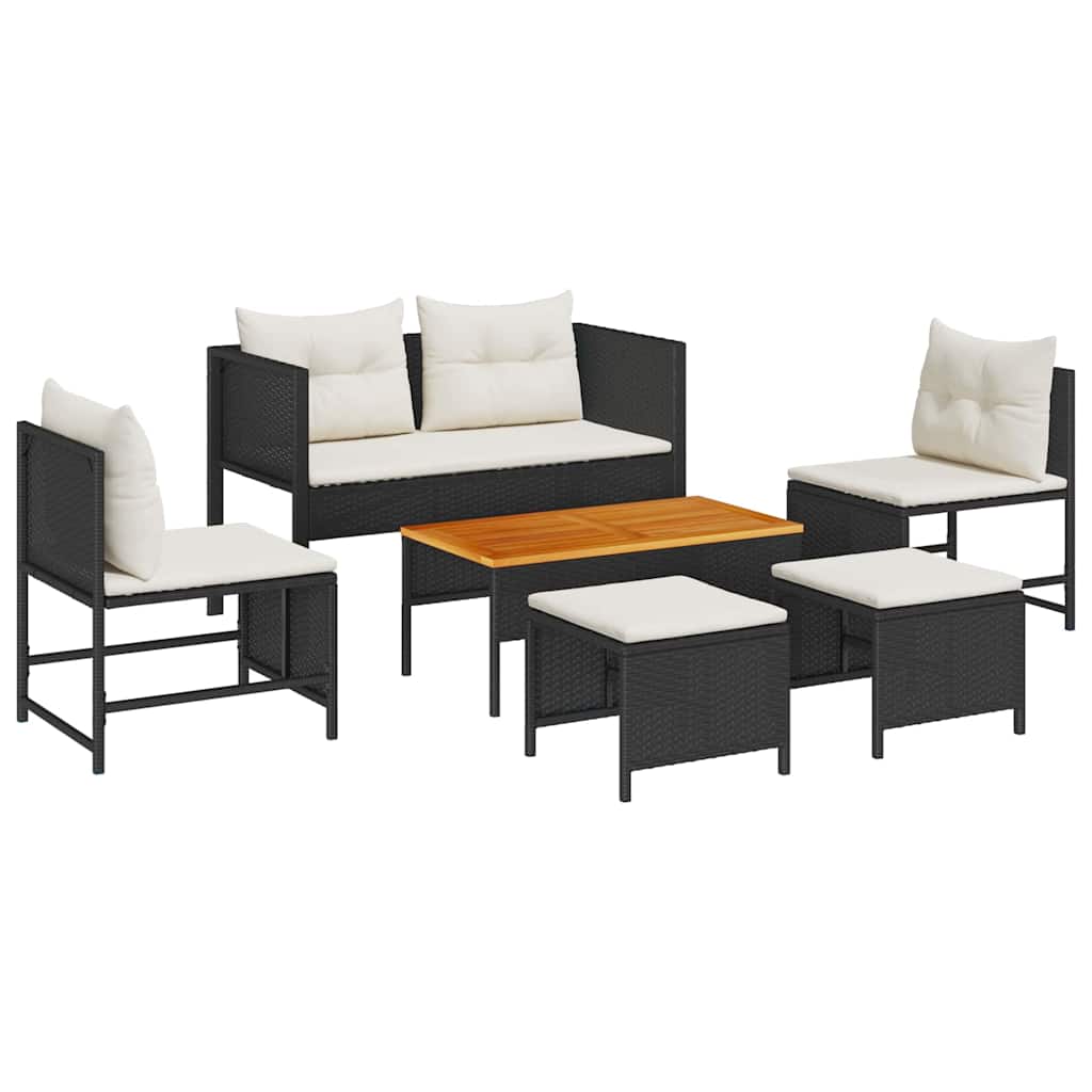 vidaXL Gartensofa-set mit Kissen 6 pcs Schwarz und Creme Poly-Rattan