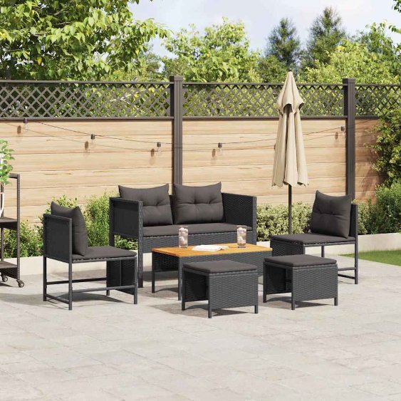 vidaXL Gartensofa-set mit Kissen 6 pcs Schwarz und Creme Poly-Rattan