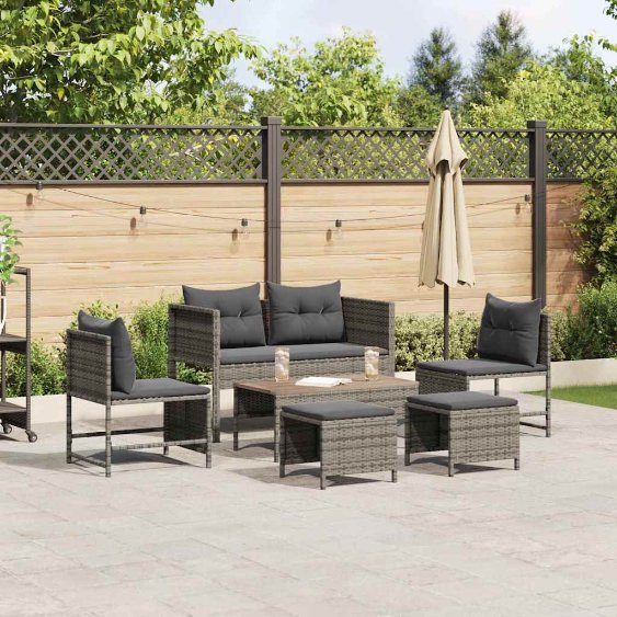 vidaXL Gartensofa-set mit Kissen 6 pcs Schwarz und Creme Poly-Rattan