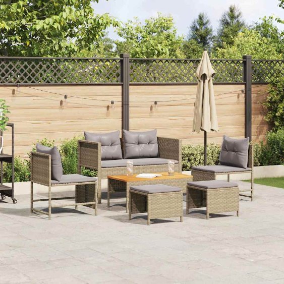 vidaXL Gartensofa-set mit Kissen 6 pcs Schwarz und Creme Poly-Rattan