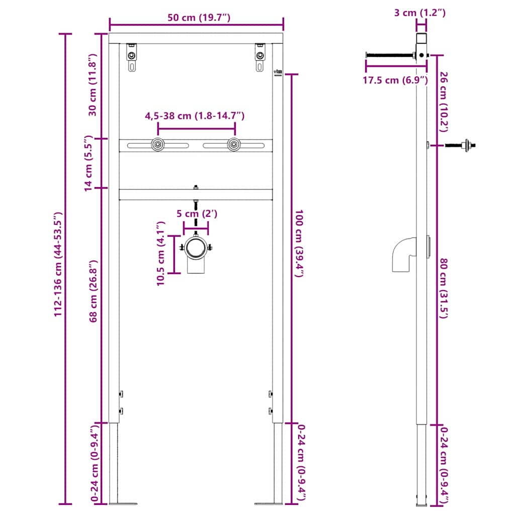 vidaXL Badezimmer Wandstütze Blau 50 x 3 x 112 cm