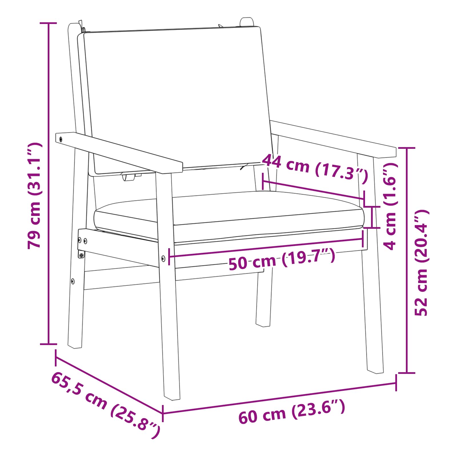 vidaXL Gartenstuhl mit Kissen 2 pcs Cremeweiß Massivholz Akazie
