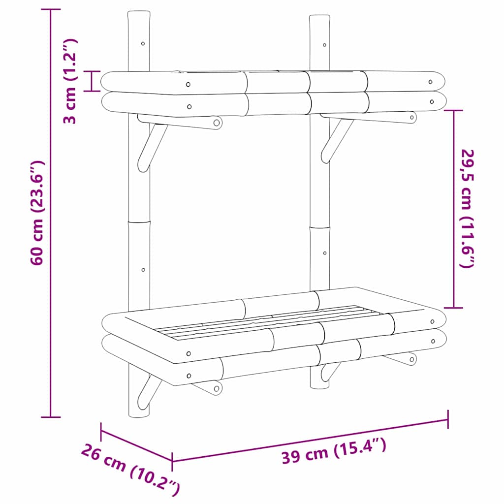 vidaXL Wandregal mit Regal Wandmontiert Braun 39 x 26 x 60 cm Bambus