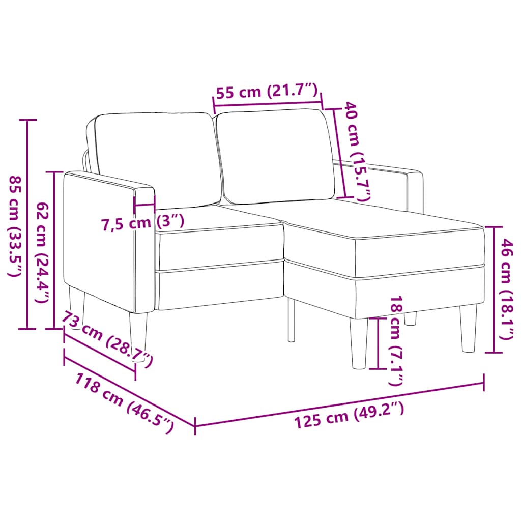 vidaXL 2-Sitzer-Sofa mit Chaiselongue L-Form Braun 125 cm Kunstleder