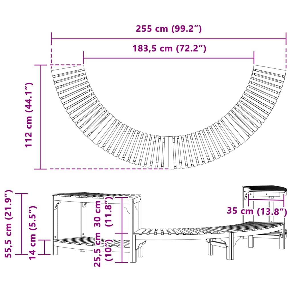 vidaXL Whirlpool Umgebung Halb-Rund Braun 252 x 112 x 55,5 cm
