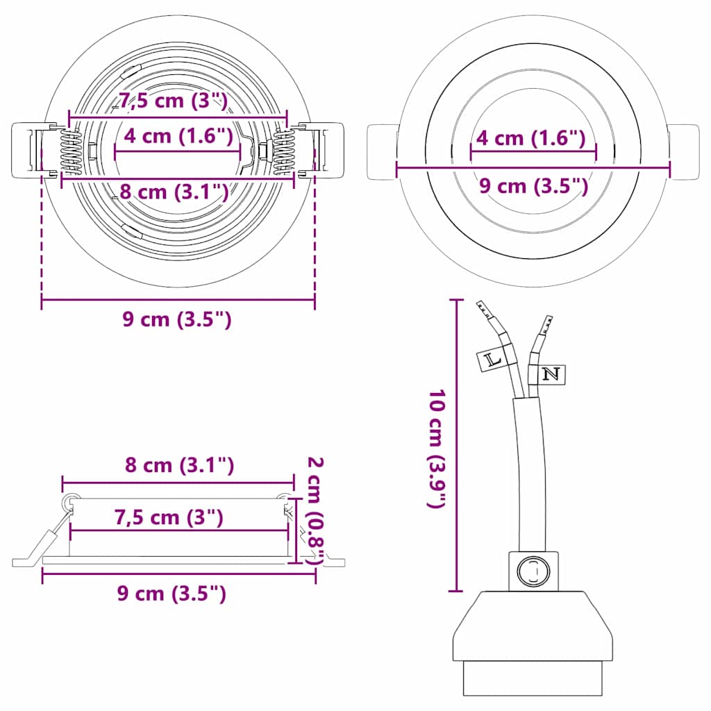 vidaXL Spotlight 6 pcs Weiß 9 x 9 x 2 cm Aluminium