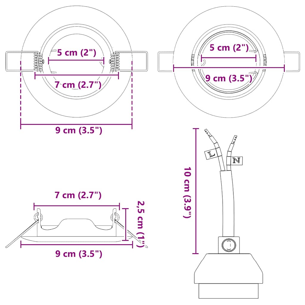 vidaXL Spotlight 6 pcs Schwarz 9 x 9 x 2,5 cm Metall