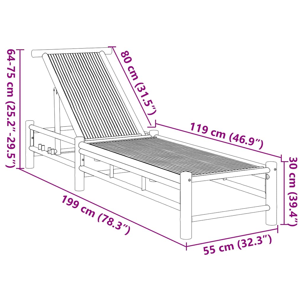 vidaXL Sonnenliege 55x199x30 cm Bambus