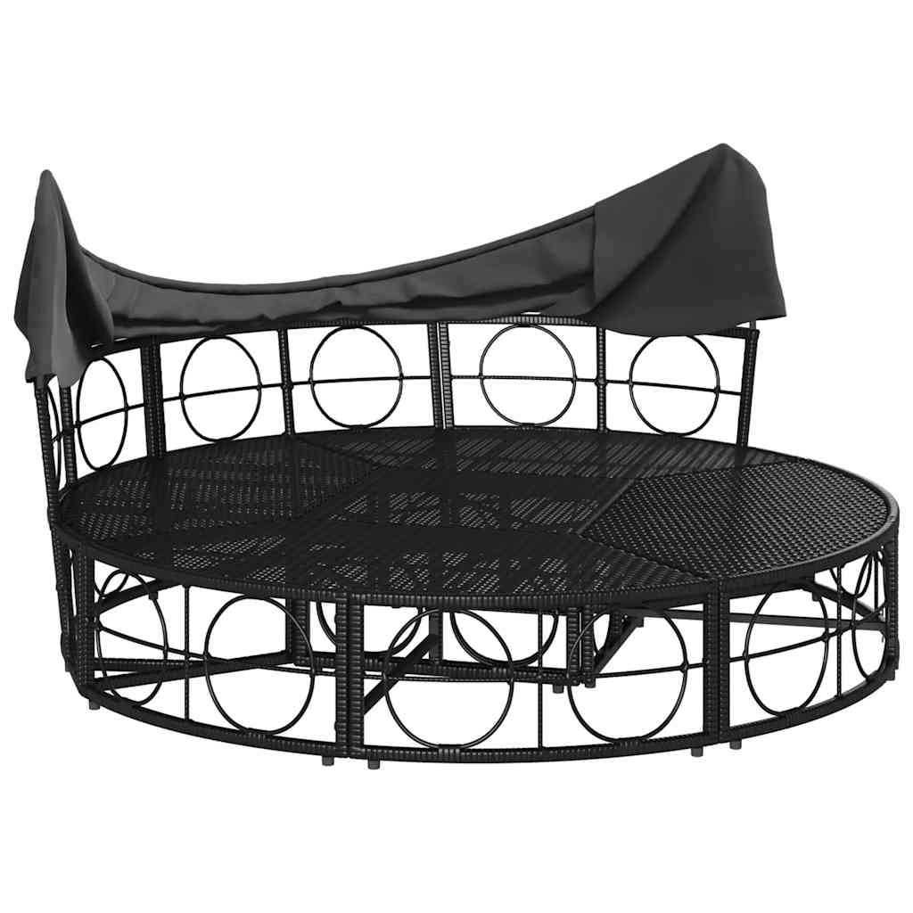 vidaXL Outdoor-Loungebett mit Dach und Kissen Schwarz Poly Rattan
