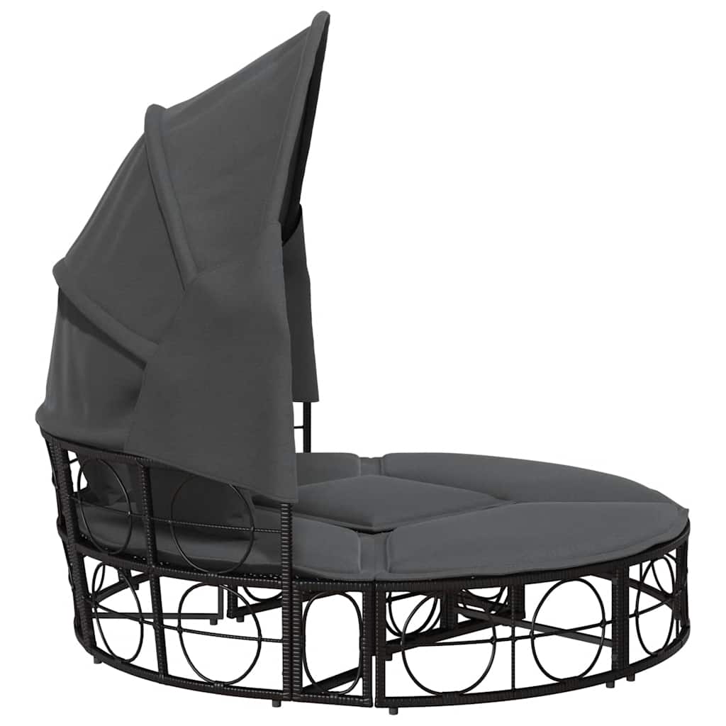 vidaXL Outdoor-Loungebett mit Dach und Kissen Schwarz Poly Rattan
