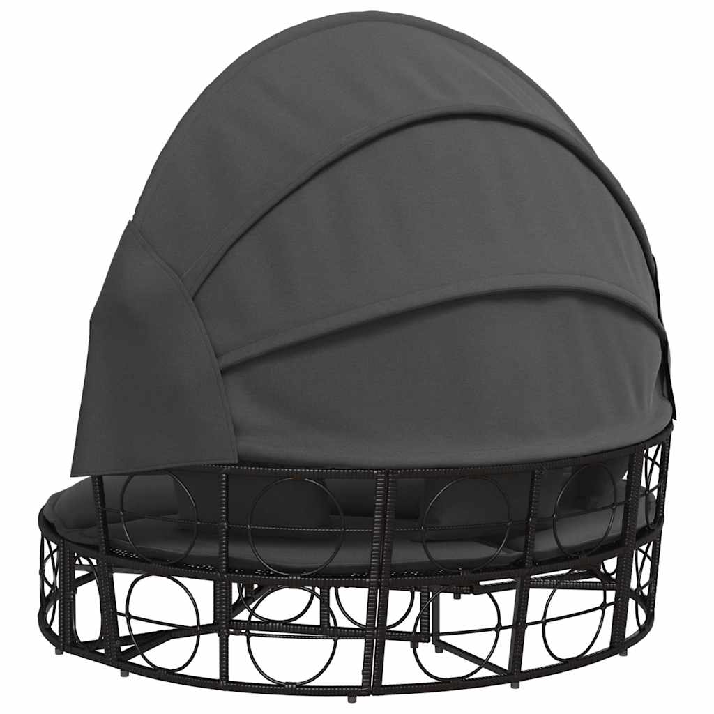 vidaXL Outdoor-Loungebett mit Dach und Kissen Schwarz Poly Rattan