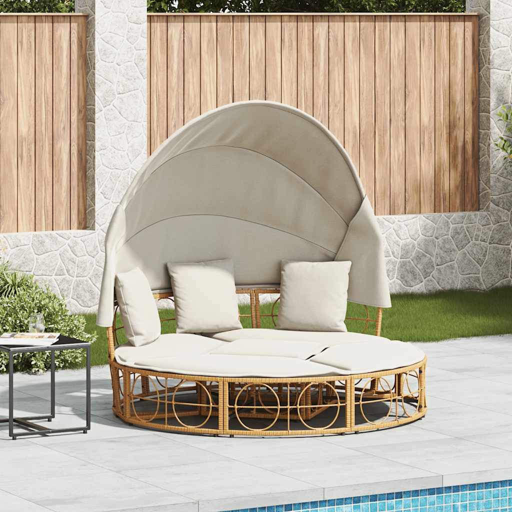 vidaXL Outdoor-Loungebett mit Dach und Kissen Schwarz Poly Rattan