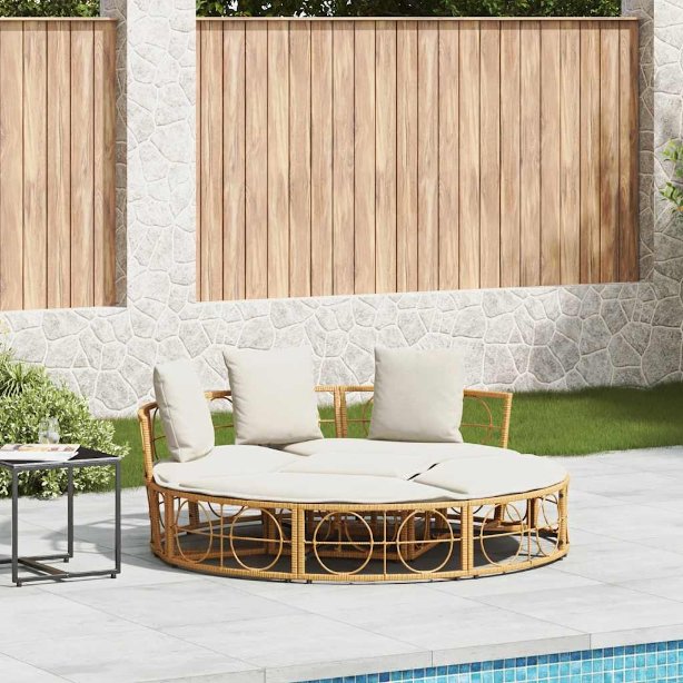 vidaXL Outdoor-Loungebett mit Dach und Kissen Schwarz Poly Rattan