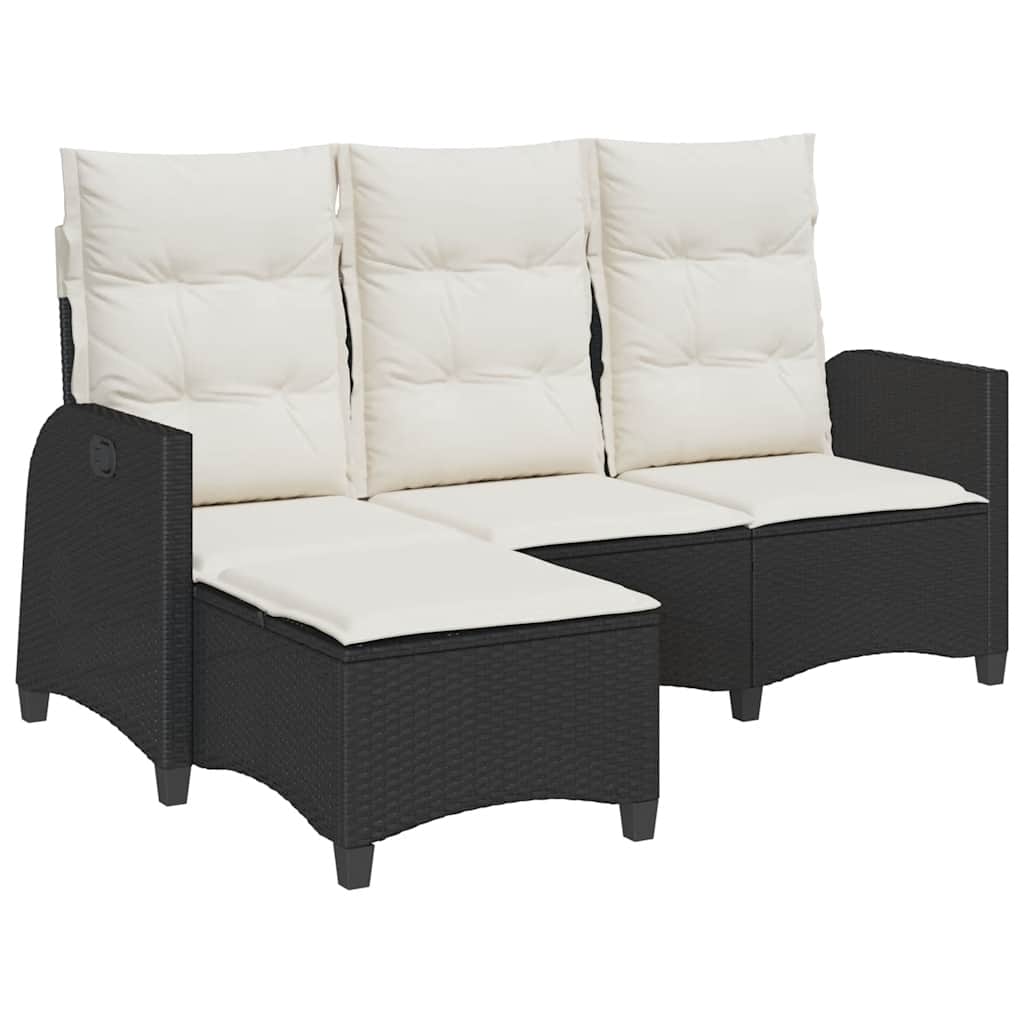 vidaXL Gartensofa mit Liegefunktion Kissen L-Form Schwarz Poly Rattan
