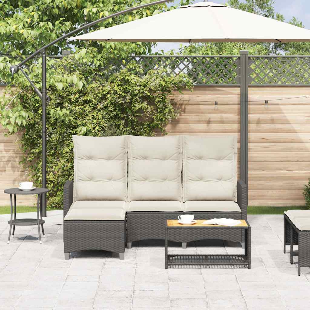 vidaXL Gartensofa mit Liegefunktion Kissen L-Form Schwarz Poly Rattan