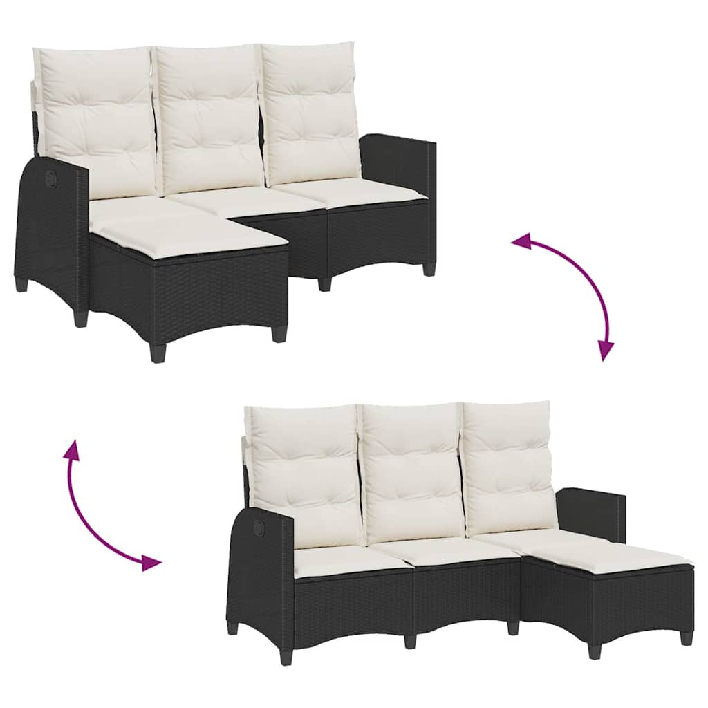 vidaXL Gartensofa mit Liegefunktion Kissen L-Form Schwarz Poly Rattan