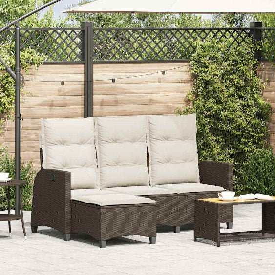 vidaXL Gartensofa mit Liegefunktion Kissen L-Form Schwarz Poly Rattan