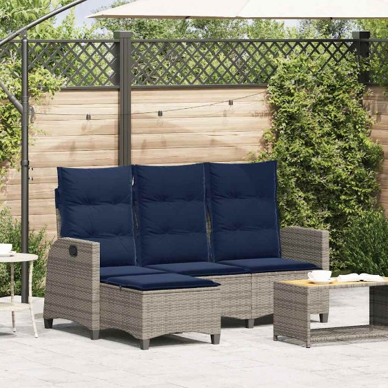 vidaXL Gartensofa mit Liegefunktion Kissen L-Form Schwarz Poly Rattan