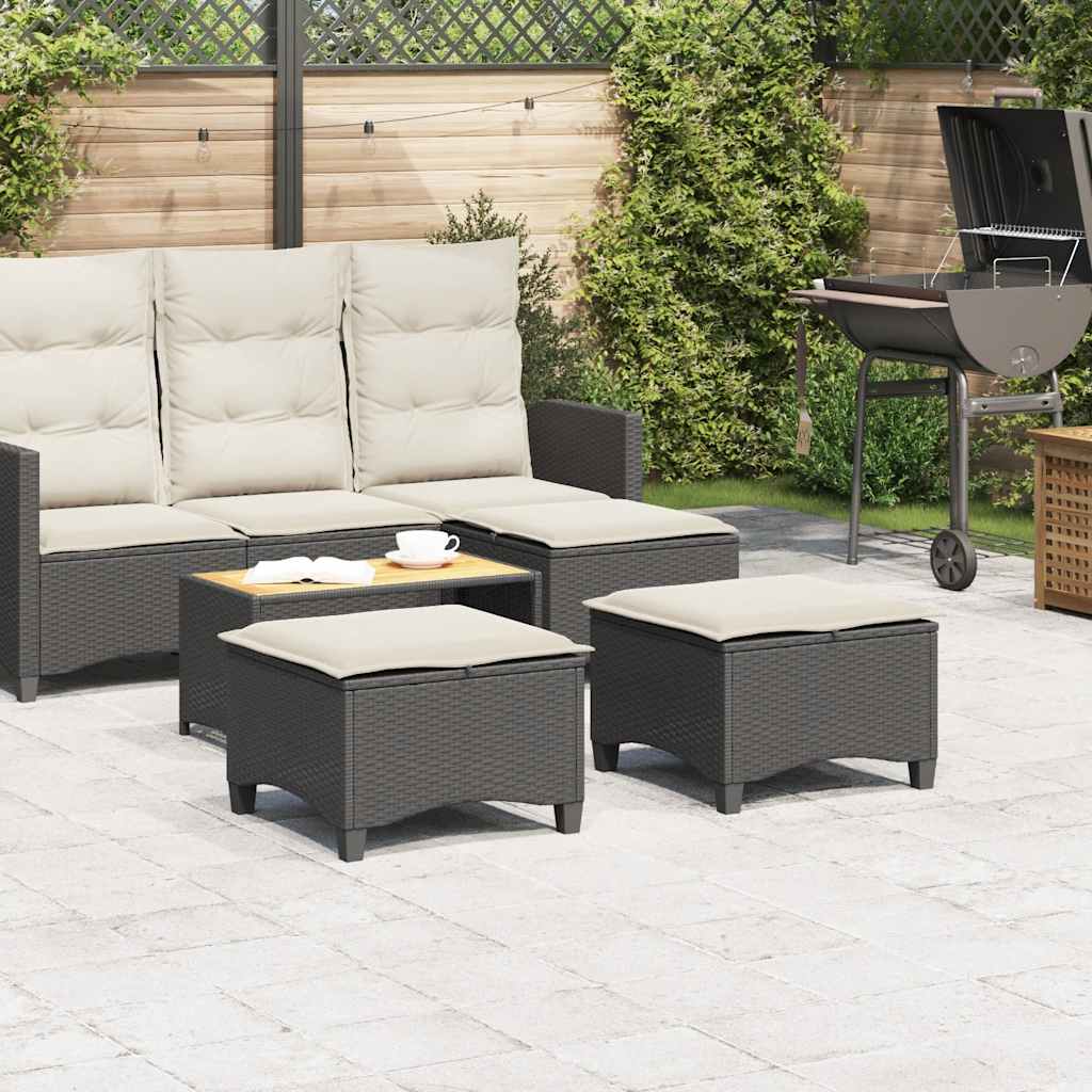vidaXL Gartenhocker mit Kissen 2 Stk. Schwarz 55x55x36 cm Poly Rattan