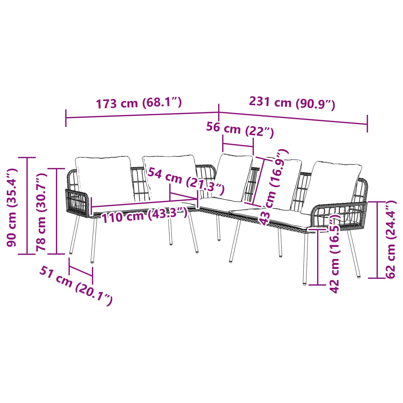 vidaXL Sofa mit Kissen Grau 61.5 x 123 x 82cm Metall