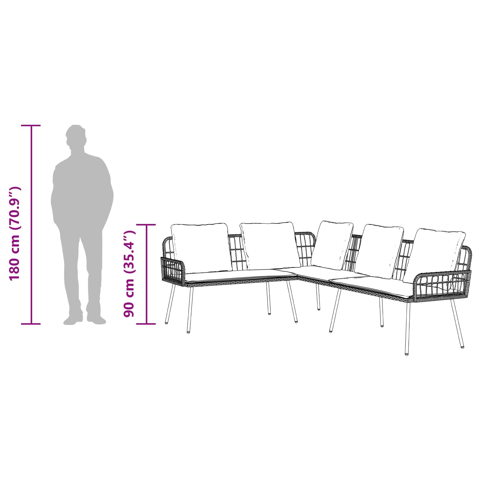 vidaXL Sofa mit Kissen Grau 61.5 x 123 x 82cm Metall
