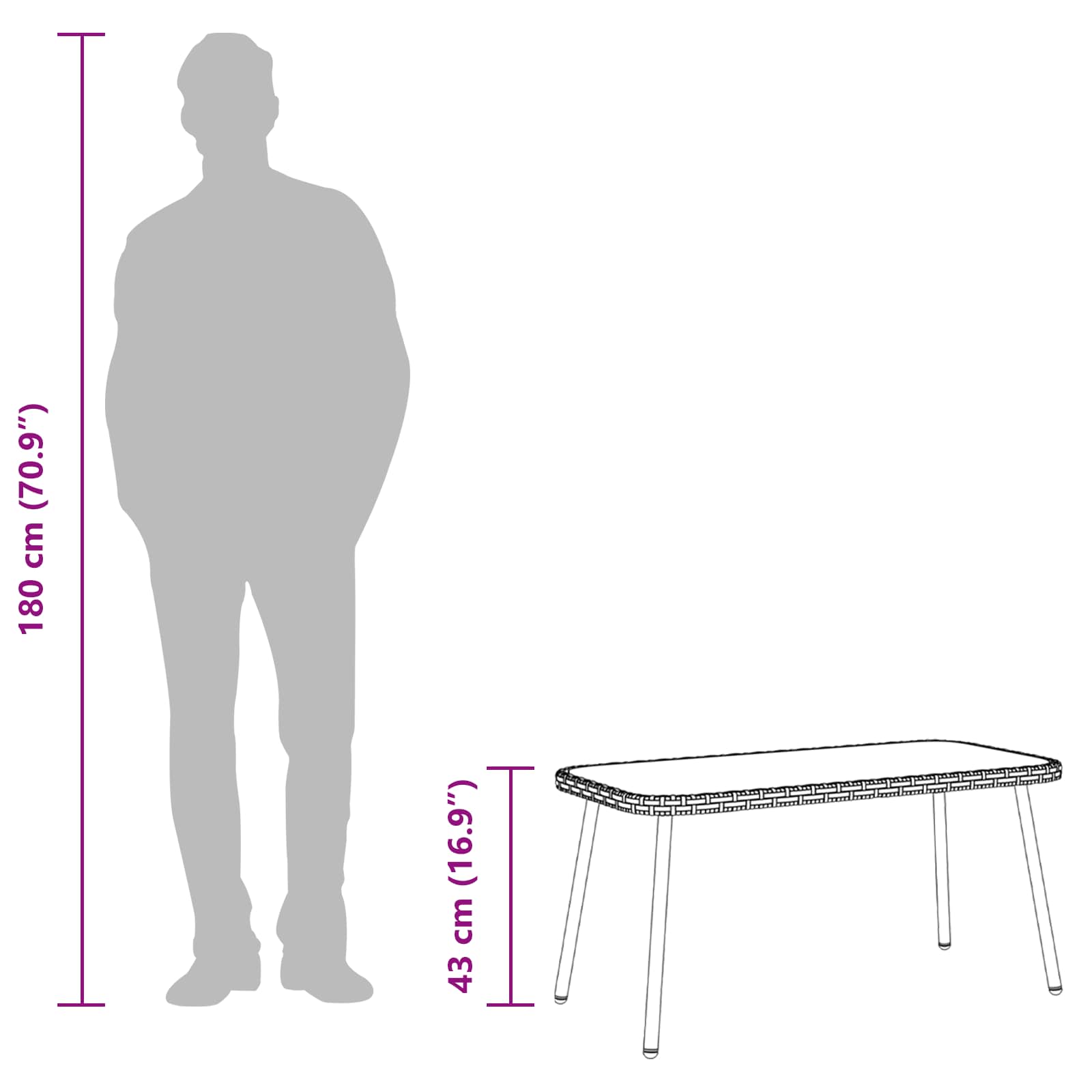 vidaXL Couchtisch Schwarz 90 x 45 x 43 cm Poly-Rattan und Glas