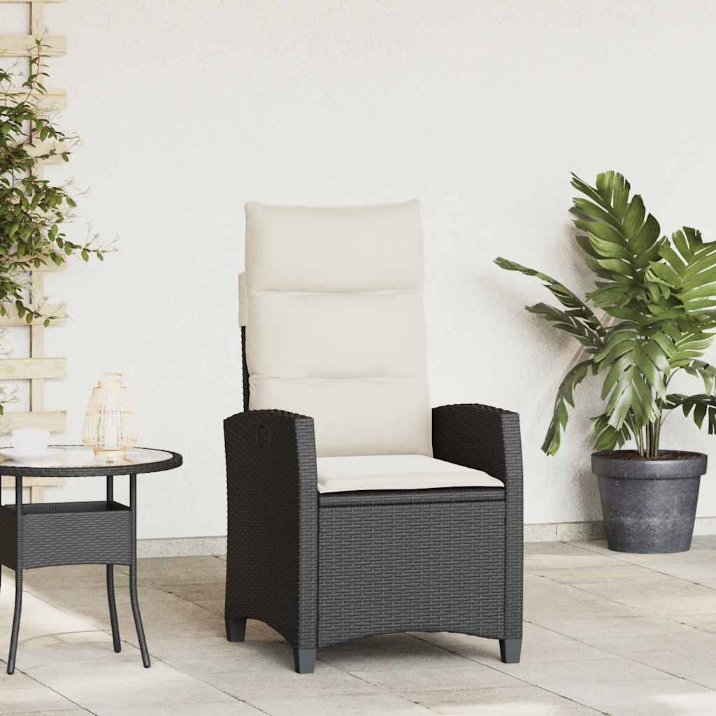 vidaXL Gartensessel mit Beistelltisch Verstellbar Schwarz Poly Rattan