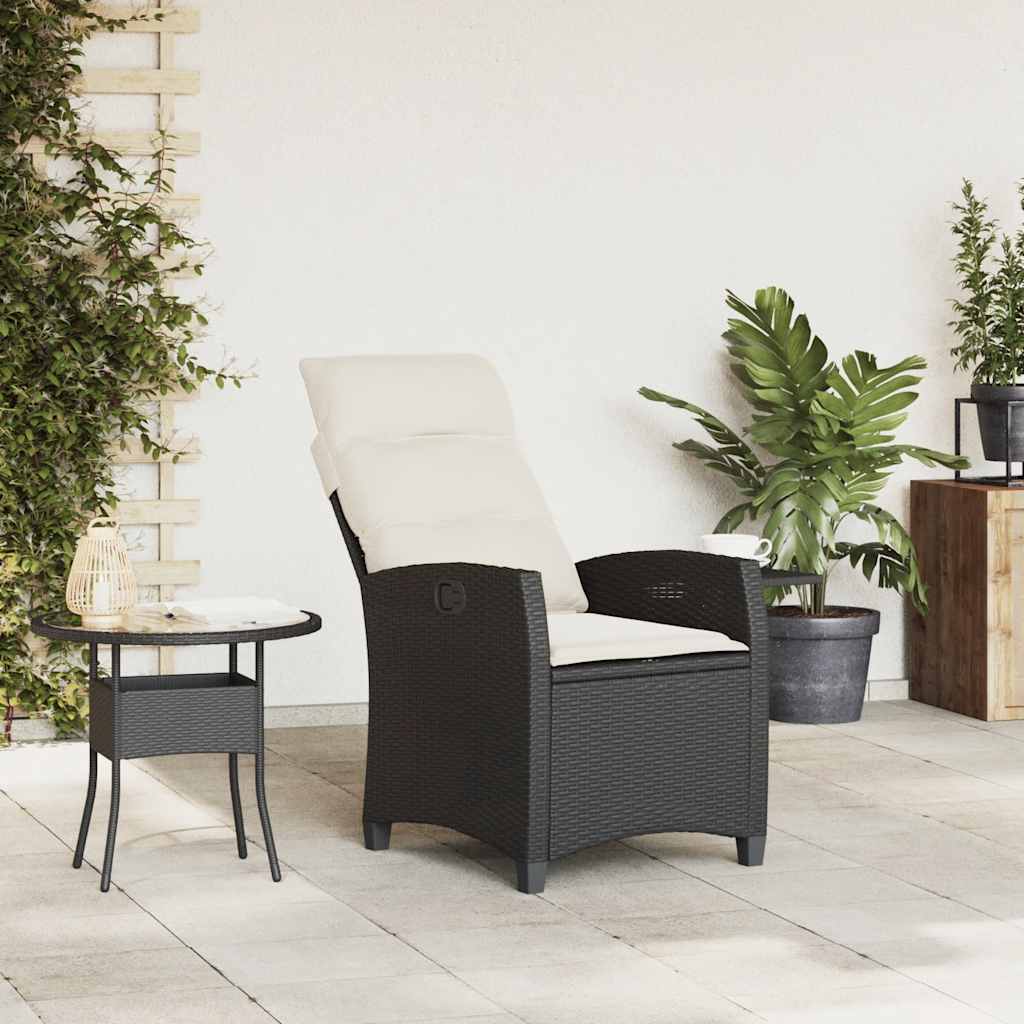 vidaXL Gartensessel mit Beistelltisch Verstellbar Schwarz Poly Rattan