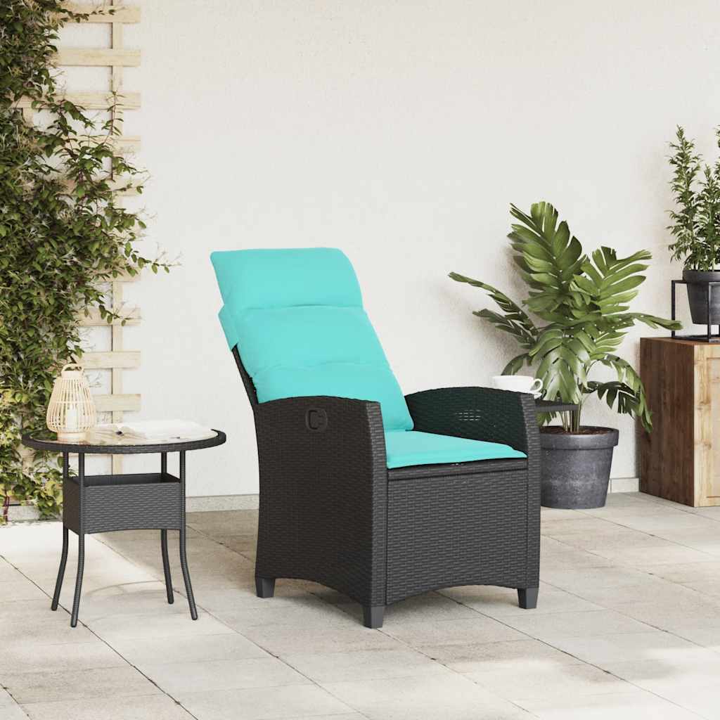 vidaXL Gartensessel mit Beistelltisch Verstellbar Schwarz Poly Rattan