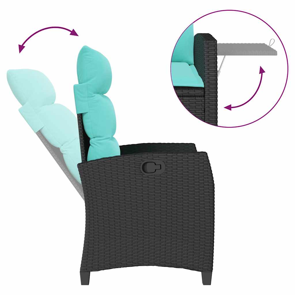 vidaXL Gartensessel mit Beistelltisch Verstellbar Schwarz Poly Rattan