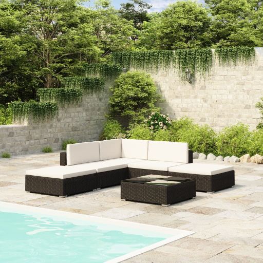 vidaXL 6-tlg. Garten-Lounge-Set mit Auflagen Poly Rattan Braun