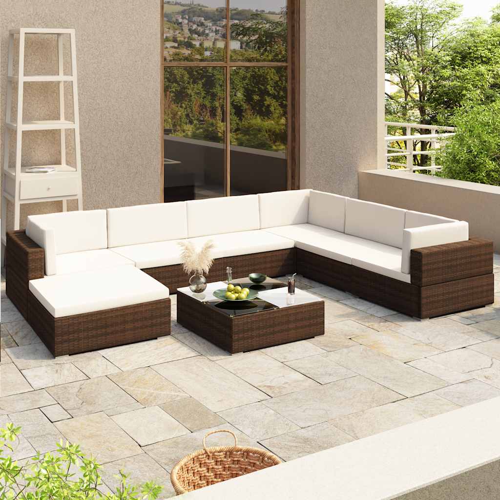 vidaXL 8-tlg. Garten-Lounge-Set mit Auflagen Poly Rattan Braun