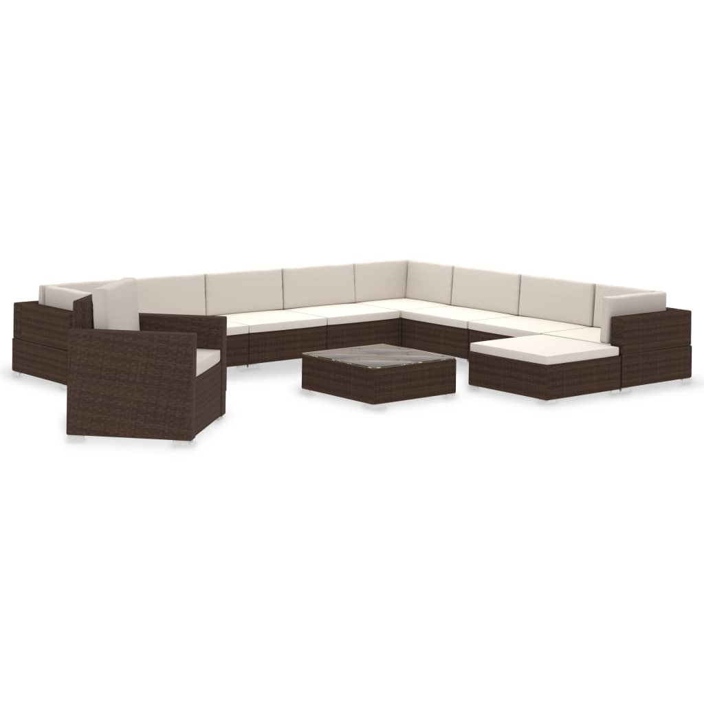 vidaXL 12-tlg. Garten-Lounge-Set mit Auflagen Poly Rattan Braun