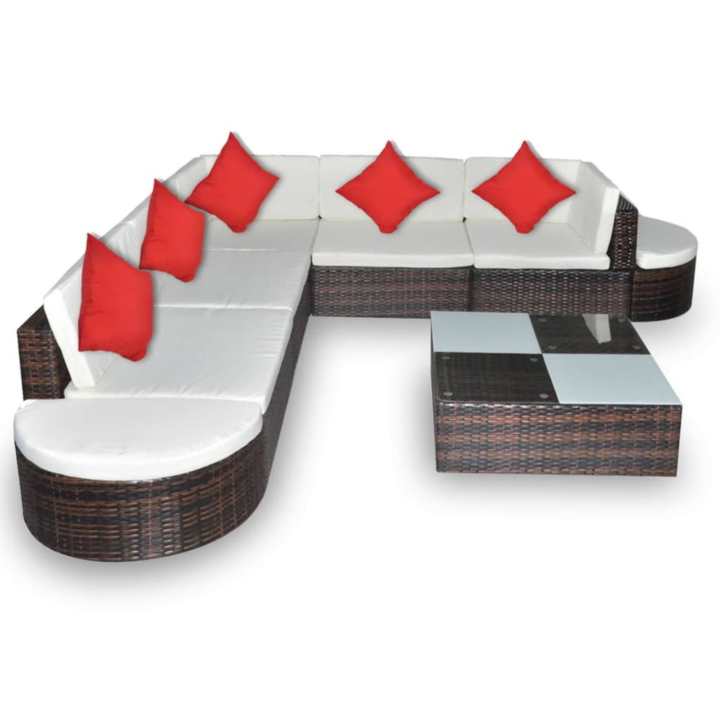 vidaXL 8-tlg. Garten-Lounge-Set mit Kissen Poly Rattan Braun
